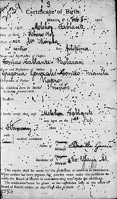 Birth certificate from Manila (sample)